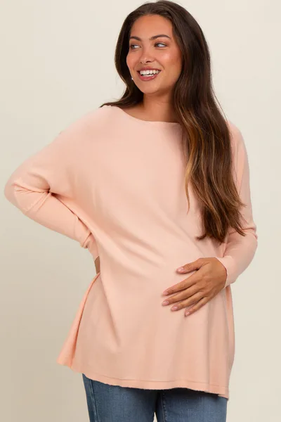 PinkBlush Peach Soft Knit Boatneck Dolman Sleeve Maternity Sweater