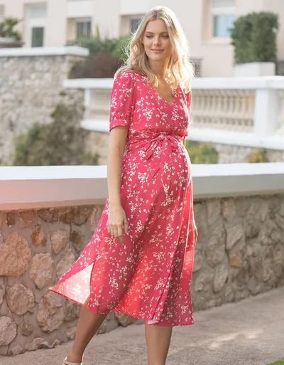 Special Addition Raspberry Sanna Maternity & Nursing Midi Dress