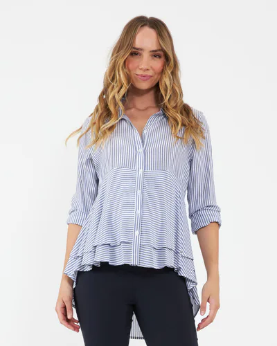 Ripe Maternity Stripe Layered Peplum Shirt Navy / White