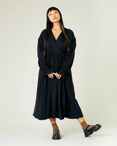 For The Creators Finley Black Cupro Wrap Dress