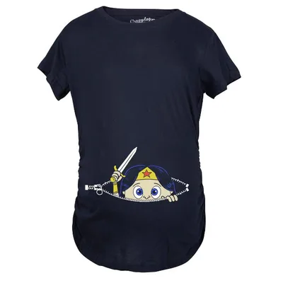 Target Maternity Peeking Women Warrior Superhero Pregnancy Shirt - Crazy Dog Maternity T Shirt Gift for Mom to be Navy M