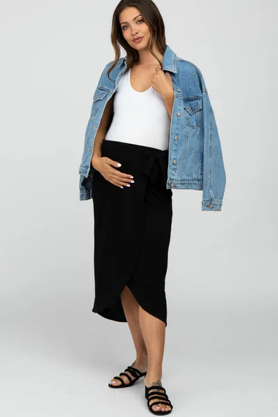 PinkBlush Black Wrap Maternity Midi Skirt