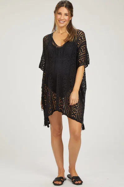 PinkBlush Black Crochet Knit Maternity Swim Cover Up