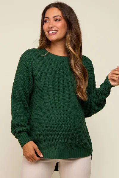 PinkBlush Green Waffle Knit Round Hem Maternity Sweater