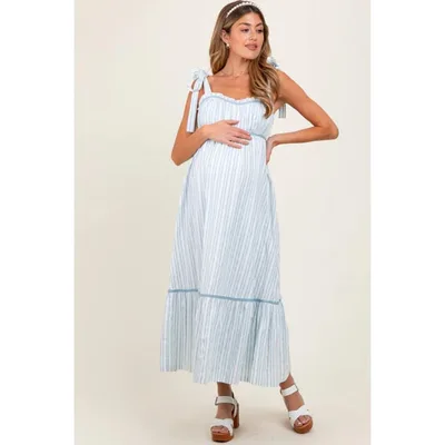 Target Pinkblush Ivory Striped Bow-Tie Maternity Maxi Dress Medium
