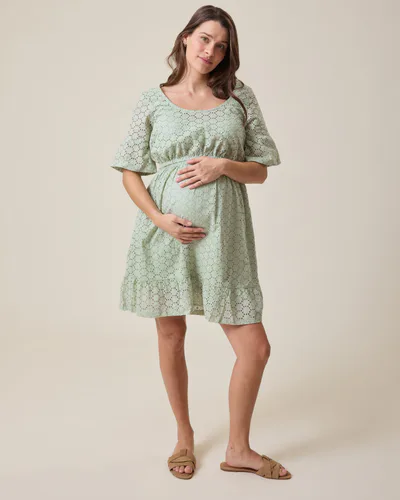 Kindred Bravely Dahlia Eyelet Maternity & Nursing Dress | Aqua Mist