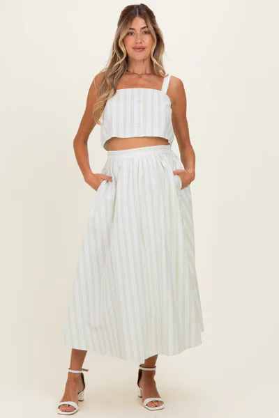 PinkBlush Mint Striped Crop Tank Midi Skirt Maternity Set