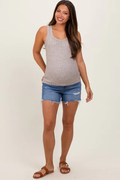 PinkBlush Blue High Rise Distressed Maternity Shorts