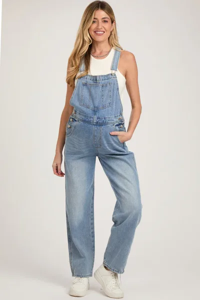 PinkBlush Blue Denim Front Pocket Maternity Overall