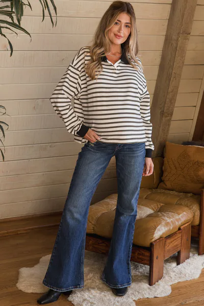 PinkBlush Dark Wash Relaxed Flare Maternity Jeans