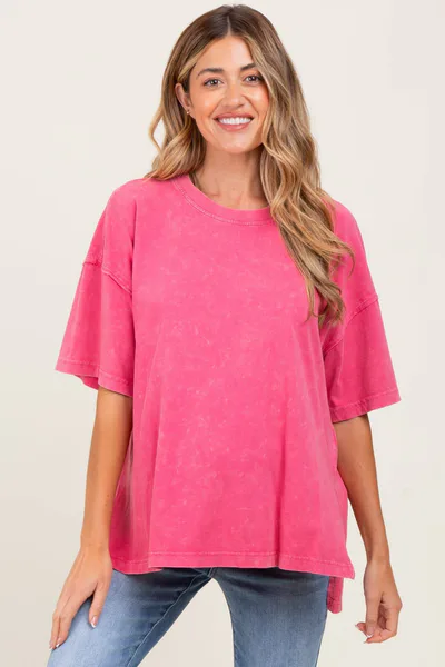 PinkBlush Fuchsia Washed Oversized Boxy Maternity Tee
