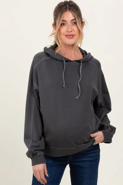 PinkBlush Black French Terry Hooded Maternity Sweatshirt