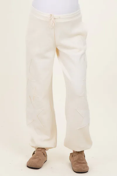 PinkBlush Cream Star Patch Maternity Drawstring Sweatpants