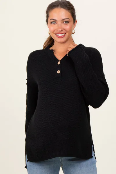 PinkBlush Black Diamond Knit Button Detail Maternity Sweater