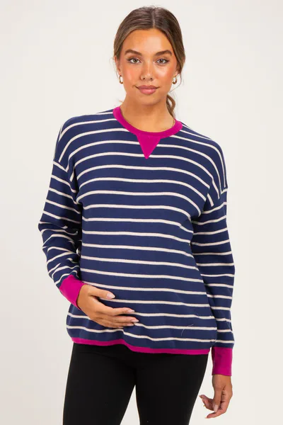 PinkBlush Navy Striped Contrast Trim Maternity Sweater