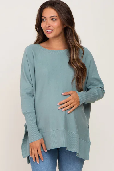 PinkBlush Jade Dolman Sleeve Side Slit Maternity Sweater