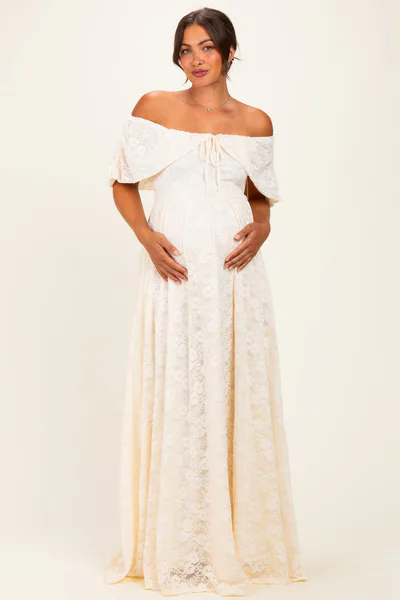 PinkBlush Natural Lace Maternity Maxi Dress