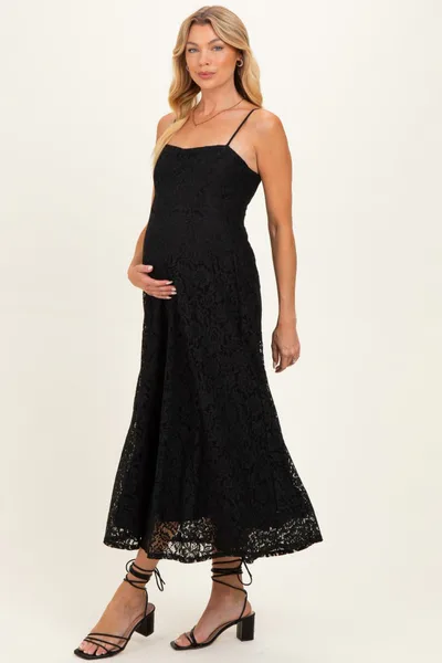 PinkBlush Black Lace Sleeveless Maternity Midi Dress