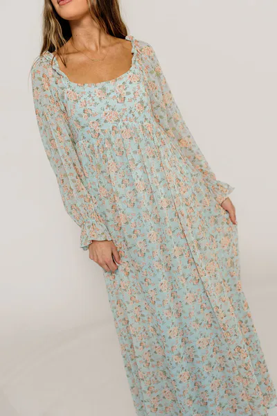 Worth Collective Loretta Maxi Dress in Light Blue Floral - Bump Friendly