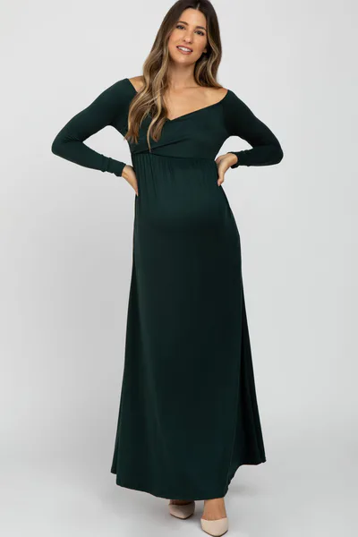 PinkBlush Forest Green Wrap Front Empire Waist Maternity Maxi Dress