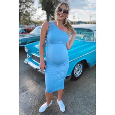 Target PinkBlush PinkBlush Light Blue Ruched One Shoulder Maternity Dress Light Blue  Medium
