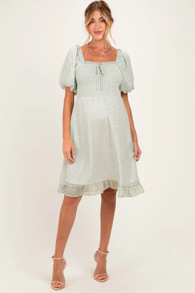 PinkBlush Sage Printed Smocked Ruffle Accent Maternity Dress