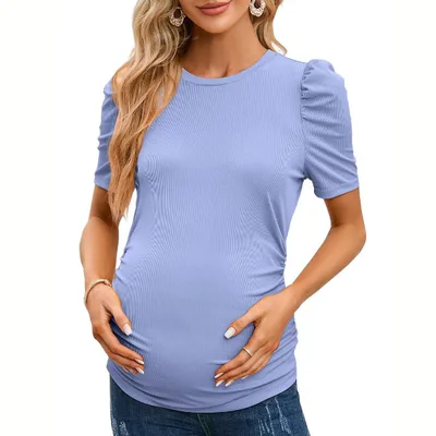 Target Maternity Tops Women's Maternity Shirts Color Block Split Hem Tunic Tops Pregnancy Clothes for Women Green 2XL