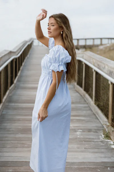 Worth Collective Savanna Steppe Dress in Light Blue Stripe - Bump Friendly & Inclusive Sizing