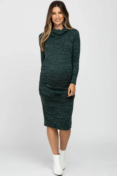 PinkBlush Green Knit Long Sleeve Cowl Neck Maternity Dress