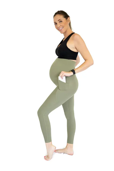 Emamaco Emama Maternity Leggings Full Length + Pockets - Olive FINAL SALE