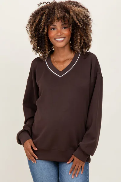 PinkBlush Brown V-Neck Maternity Sweatshirt