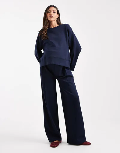 ASOS interlock wide leg pants in navy