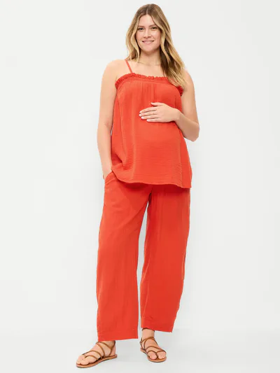 Old Navy Maternity Rollover-Waist Crinkle Gauze Barrel Leg Ankle Pants