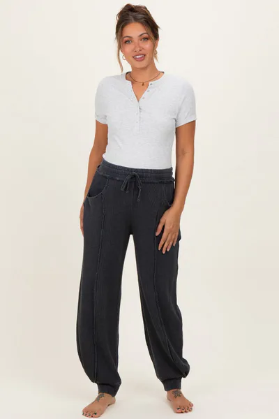 PinkBlush Black Raw Seam Waffle Knit Maternity Joggers