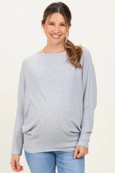 PinkBlush Heather Grey Ribbed Maternity Dolman Top