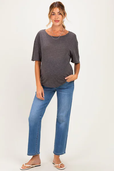 PinkBlush Blue Medium Wash Ankle Straight Leg Maternity Jeans
