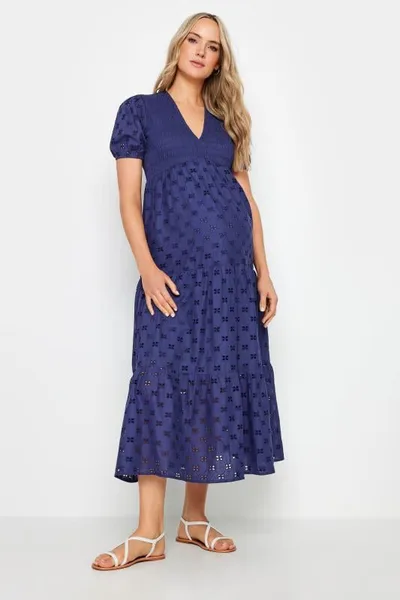 Yours Clothing LTS Tall Maternity Navy Blue Broderie Anglaise Tiered Maxi Dress