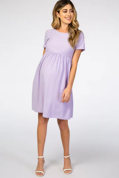 PinkBlush Lavender Swiss Dot Short Sleeve Maternity Dress