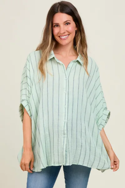 PinkBlush Mint Striped Collared Oversized Maternity Top