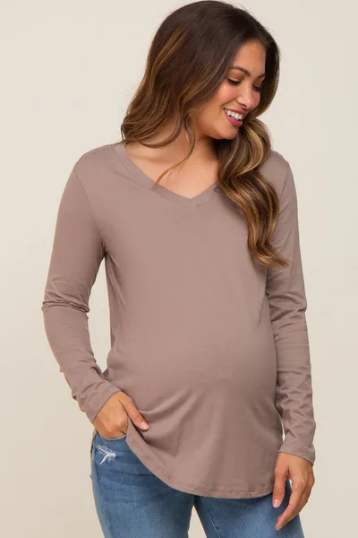 PinkBlush Mocha Long Sleeve Maternity Top
