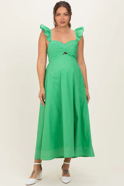 PinkBlush Green Cutout Seam Detail Maternity Midi Dress