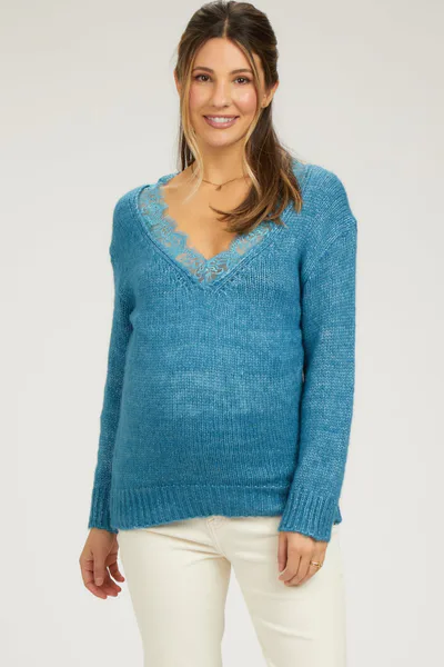 PinkBlush Turquoise Lace V-Neck Maternity Sweater