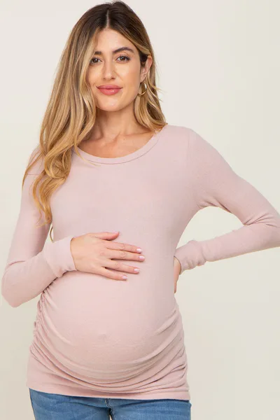 PinkBlush Light Pink Soft Knit Ruched Maternity Top