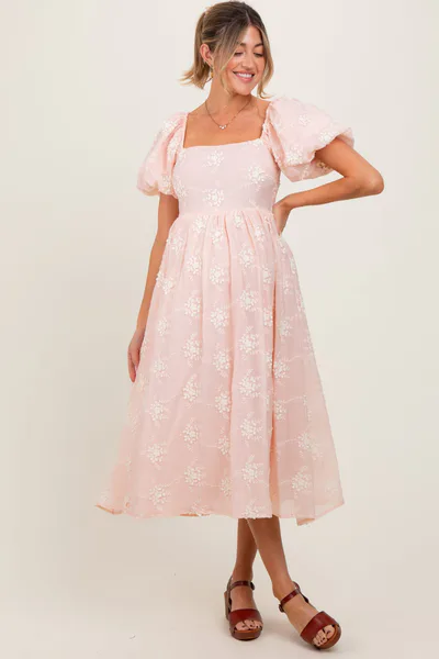 PinkBlush Pink Textured Maternity Midi Dress