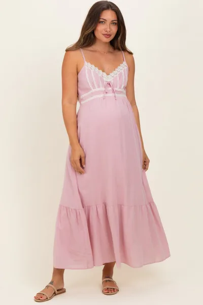 PinkBlush Pink Lace Accent Maternity Maxi Dress