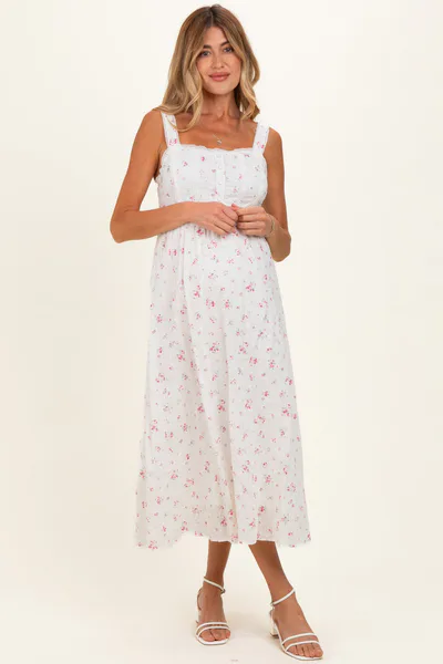 PinkBlush Pink Floral Lace Accent Sleeveless Maternity Maxi Dress