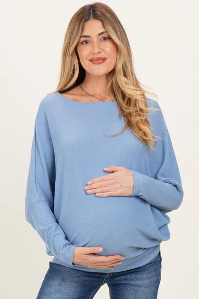PinkBlush Light Blue Ribbed Maternity Dolman Top