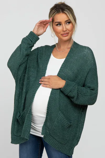 PinkBlush Forest Green Cuff Sleeve Maternity Cardigan