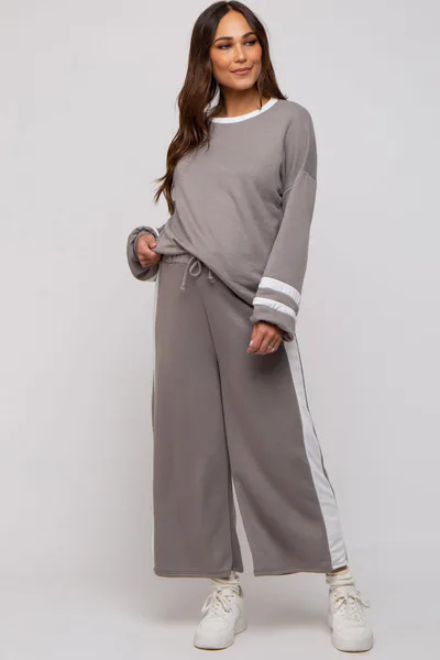 PinkBlush Grey Striped Long Sleeve Maternity Set
