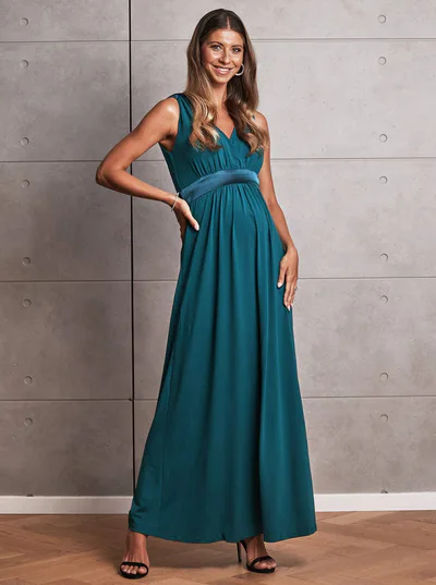 Angel Maternity Carla Maternity Evening Dress with easy Nursing Opening in Teal Green